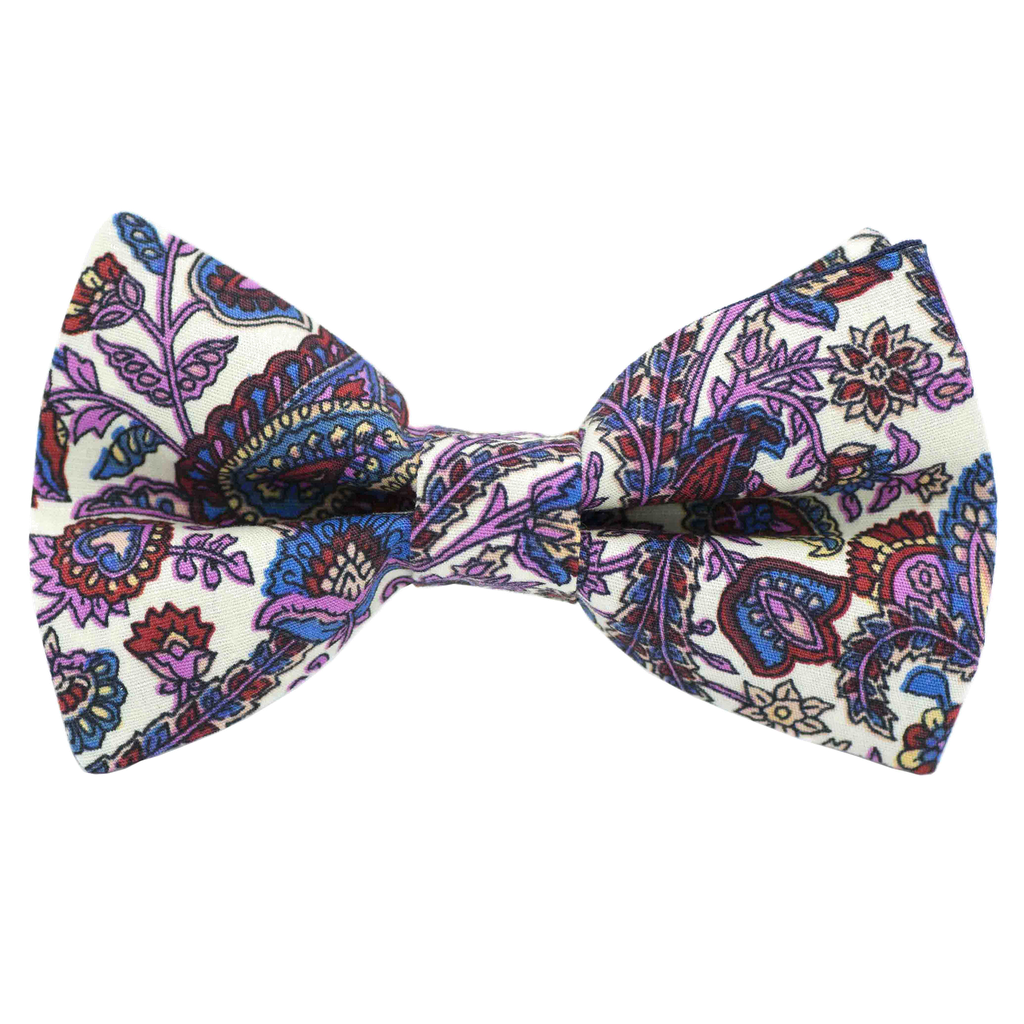 Noeud papillon "Funky Flower" fleurs colorées sur fond blanc