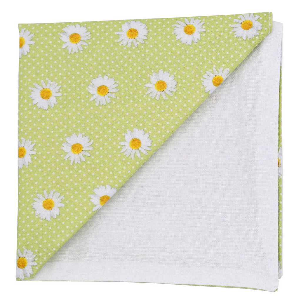 Pochette "Marguerite" fleurs blanches sur fond vert pomme