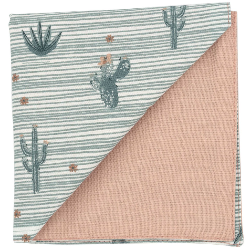 Pochette "Little Western" cactus sur fond rayé kaki & blanc