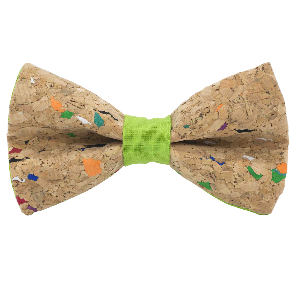 Noeud papillon en liège "Muscat" multicolore bague vert pomme