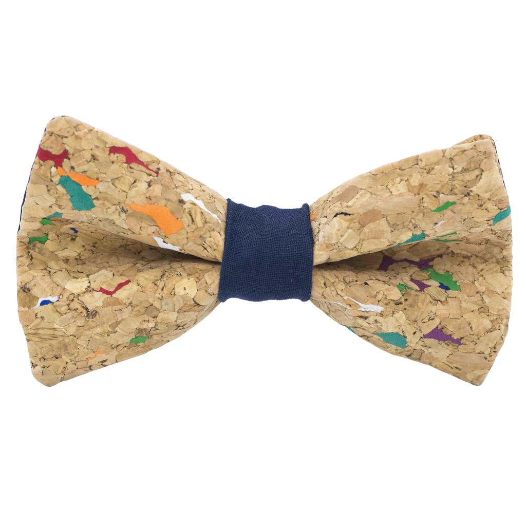 Noeud papillon en liège "Muscat" multicolore bague bleu marine