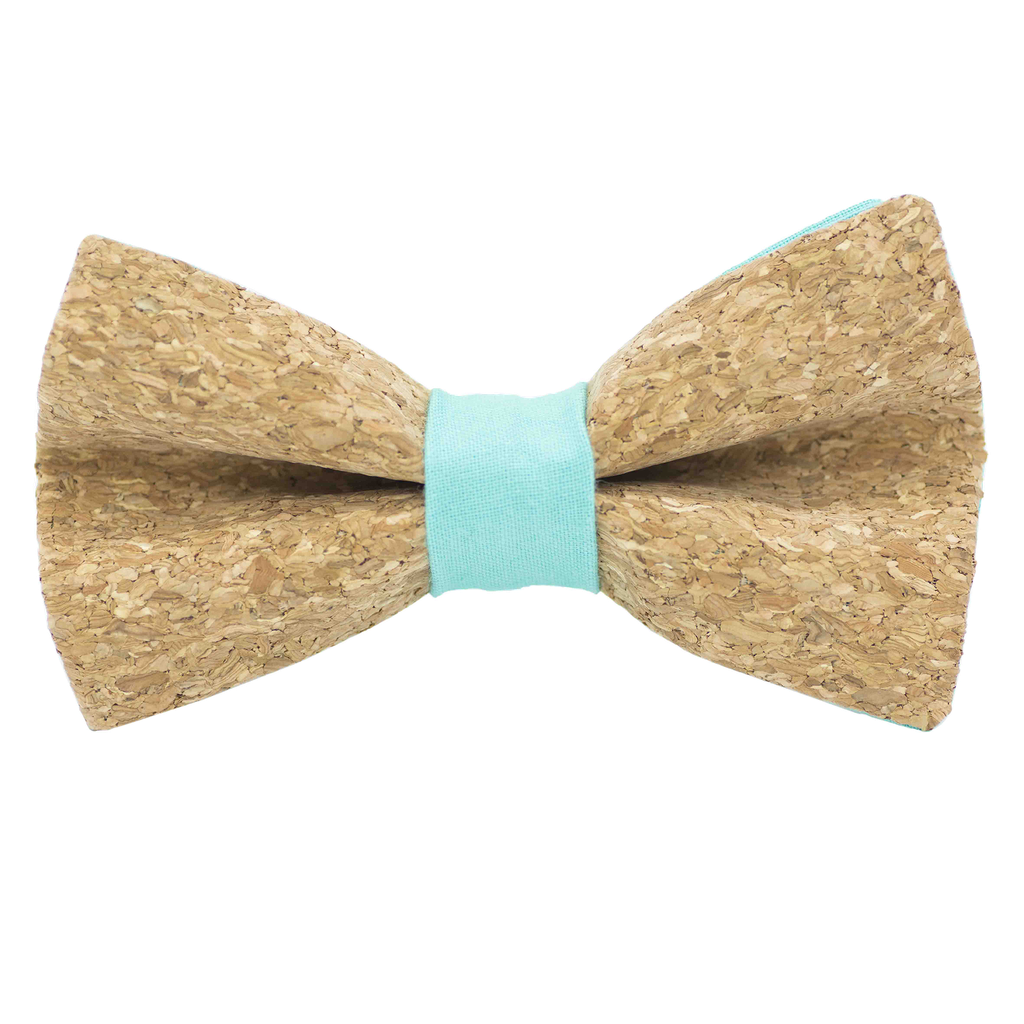 Noeud papillon en liège "Sauvignon" bague vert piscine