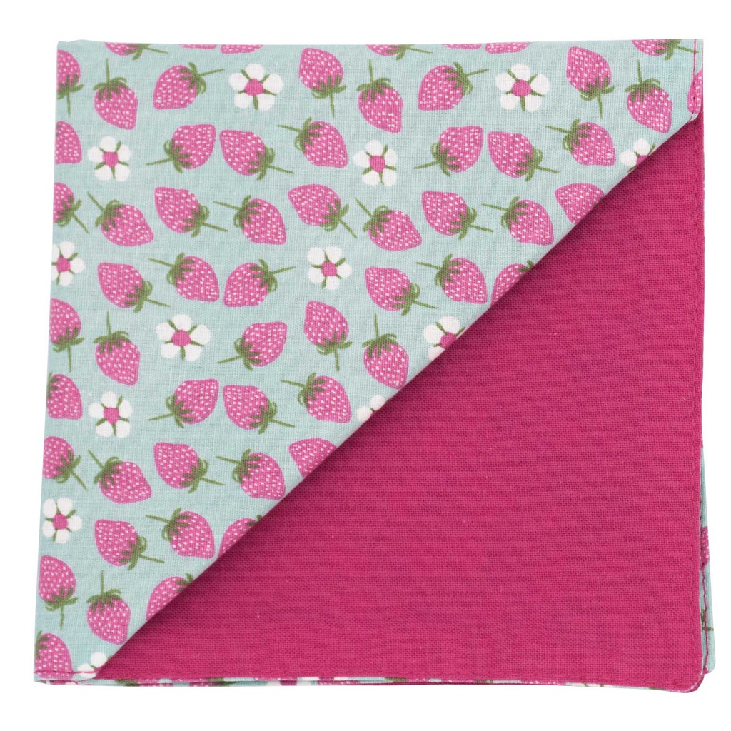 Pochette "Charlotte" fraises fuchsia sur fond vert piscine