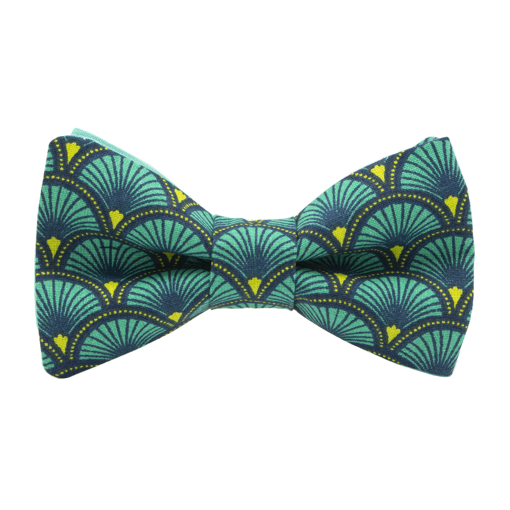 Noeud papillon japonais "Grands Éventails" vert piscine