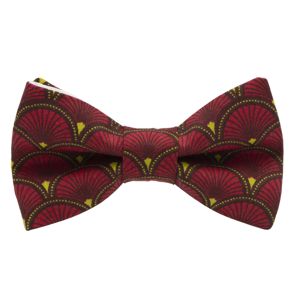 Noeud papillon japonais "Grands Éventails" rouge foncé