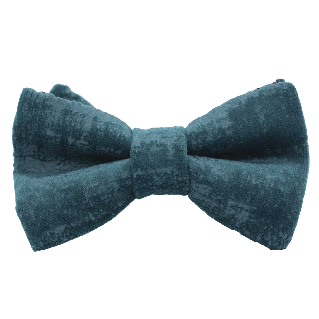 Noeud papillon uni en velours marbré "Velvet" bleu canard