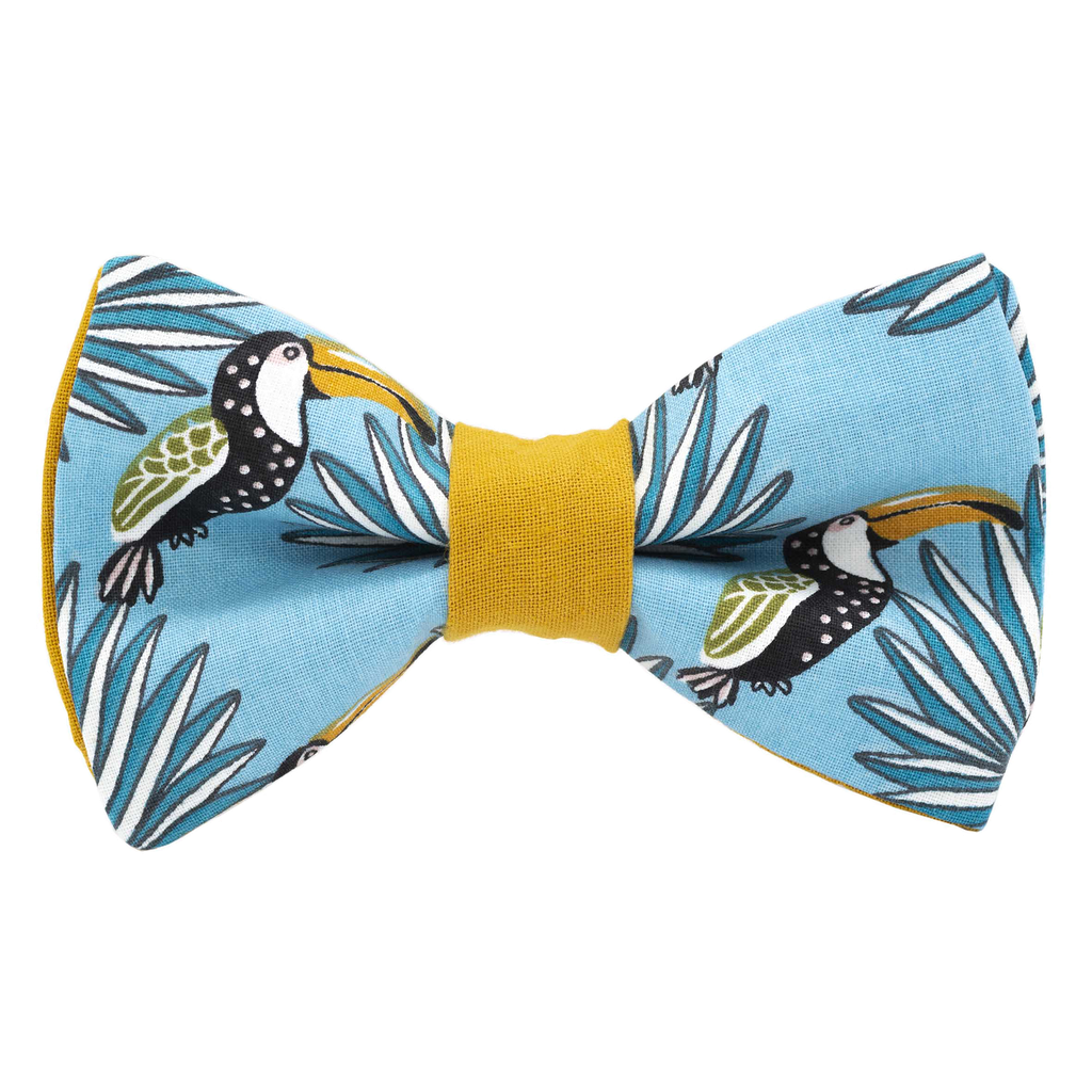Noeud papillon "Toucans & paradise" bleu