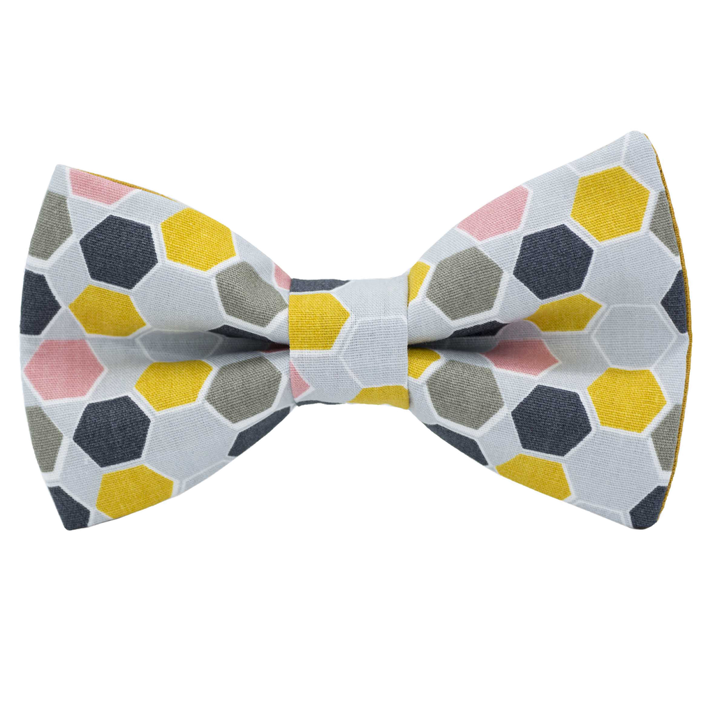 Noeud papillon "Hexagone" gris & jaune moutarde