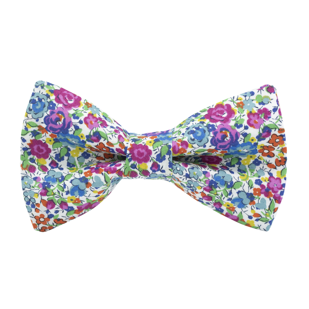 Noeud papillon Liberty "Emma and Georgina" fuchsia et vert d'eau