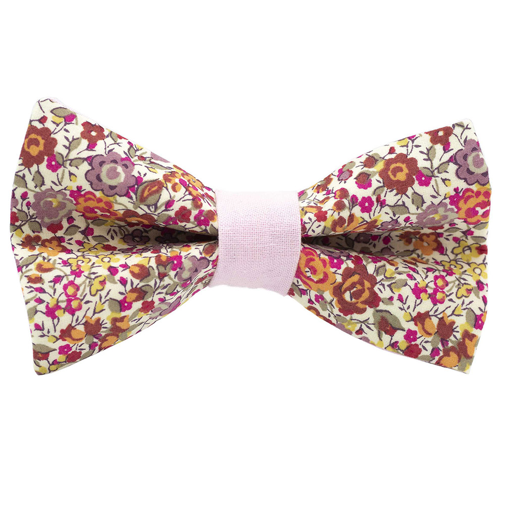 Noeud papillon Liberty "Emma and Georgina" rose poudré bague rose pâle