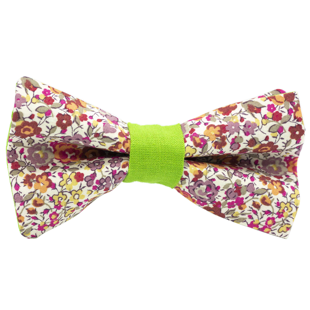Noeud papillon Liberty "Emma and Georgina" rose poudré bague vert pomme