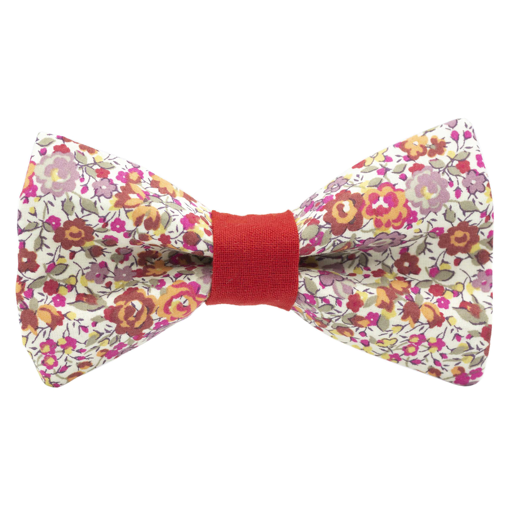 Noeud papillon Liberty "Emma and Georgina" rose poudré bague rouge