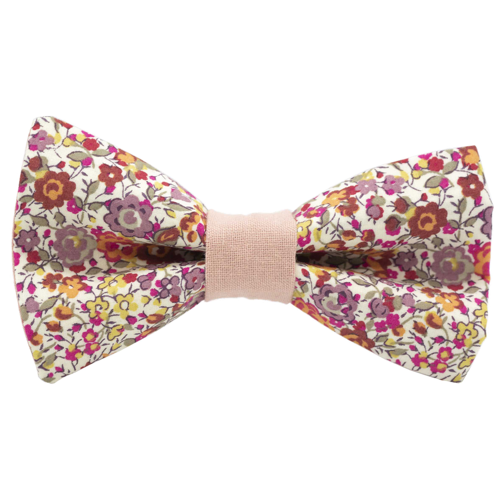 Noeud papillon Liberty "Emma and Georgina" rose poudré bague corail
