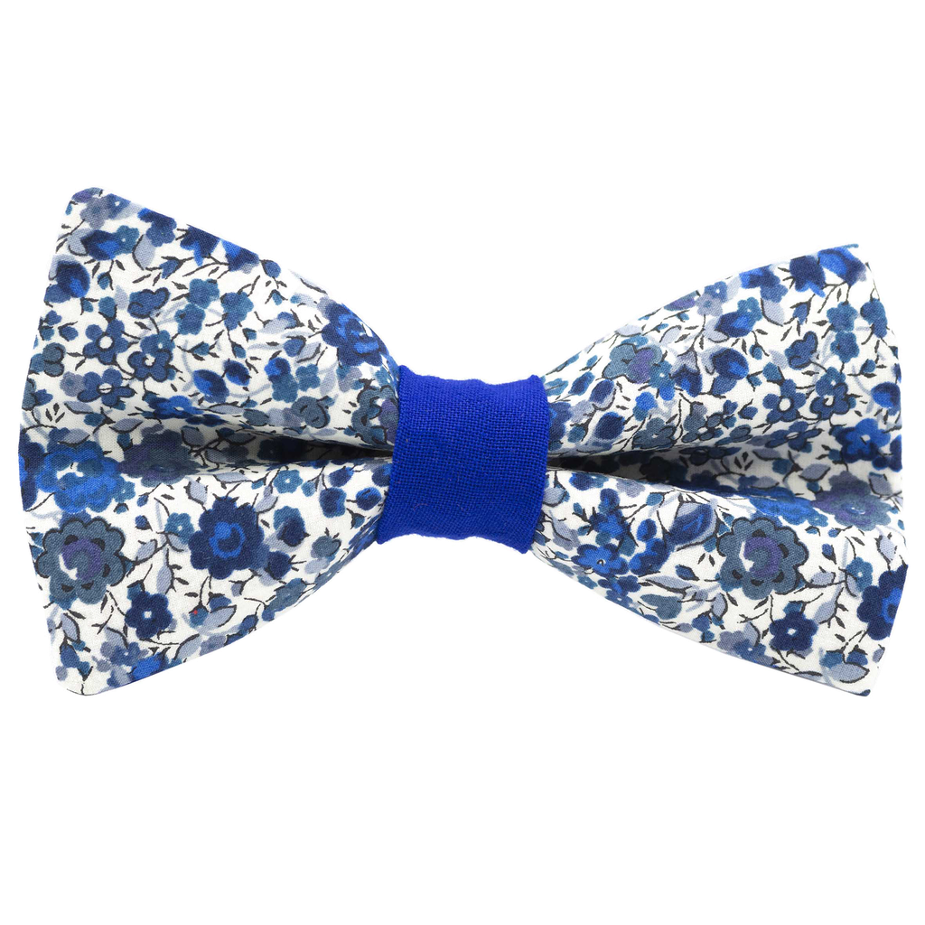 Noeud papillon Liberty "Emma and Georgina" bleu et blanc bague bleu roi