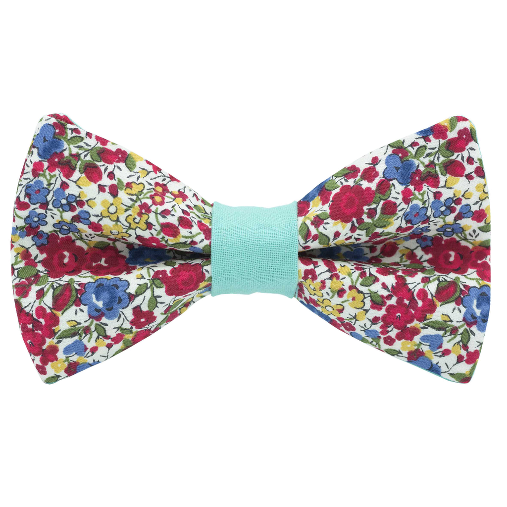 Noeud papillon Liberty "Emma and Georgina" rouge bague vert piscine