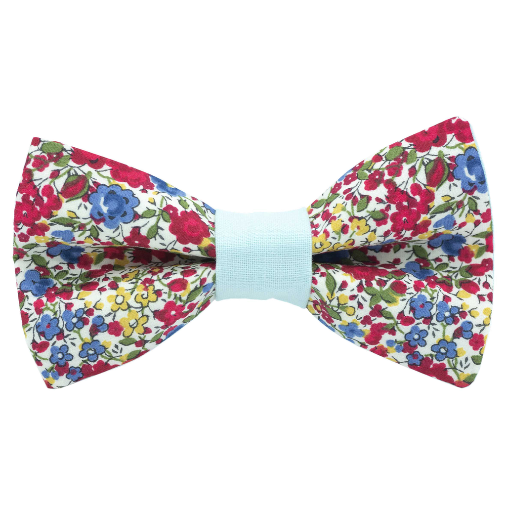 Noeud papillon Liberty "Emma and Georgina" rouge bague vert d'eau