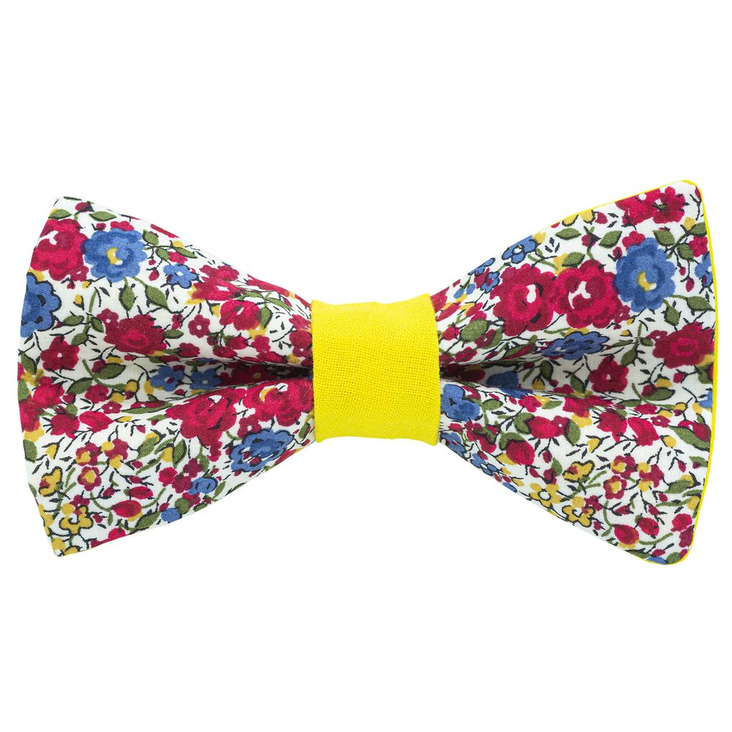Noeud papillon Liberty "Emma and Georgina" rouge bague jaune