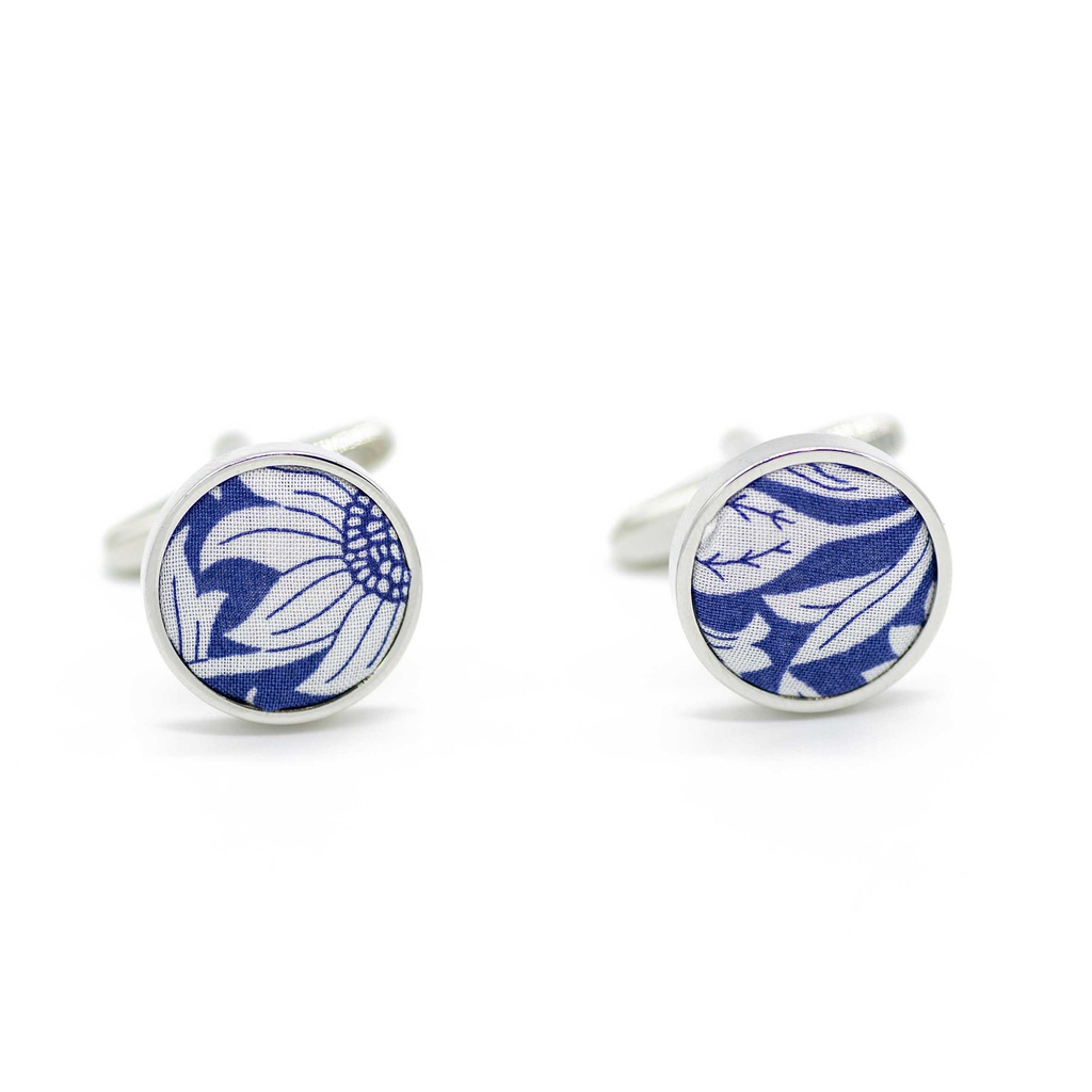 Boutons de manchettes Liberty "Mortimer" bleu et blanc
