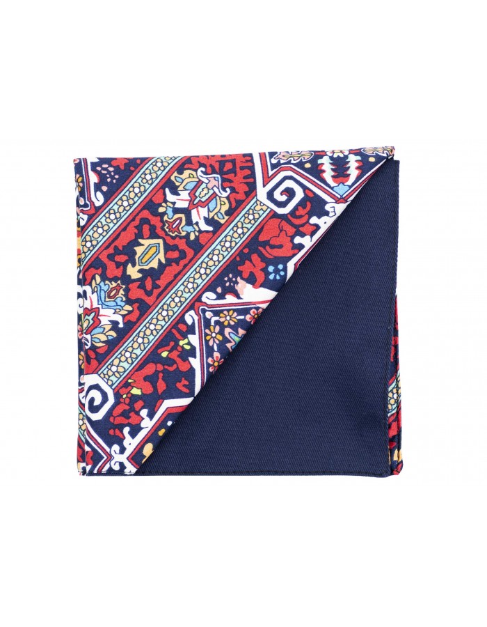 Pochette "Mandala" - motifs rouges sur fond bleu