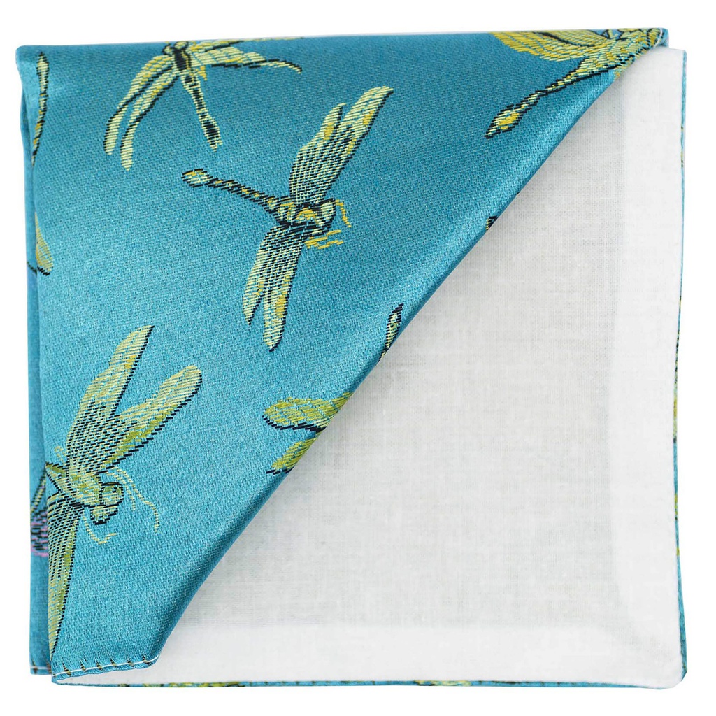 Pochette "Dragonfly" libellules dorées sur fond turquoise