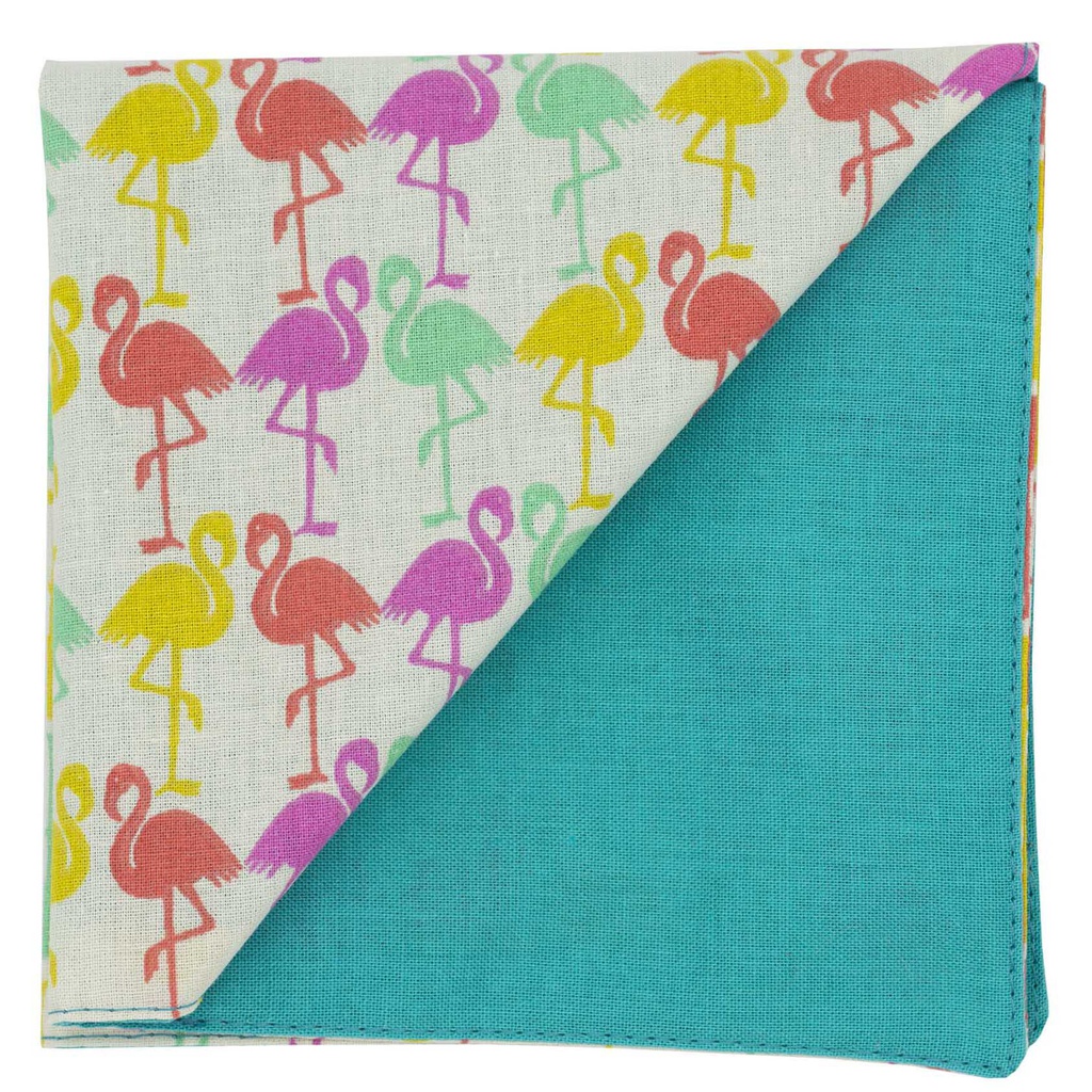 Pochette "Flamingo-Pastel" flamants jaune, turquoise, rose et rouge