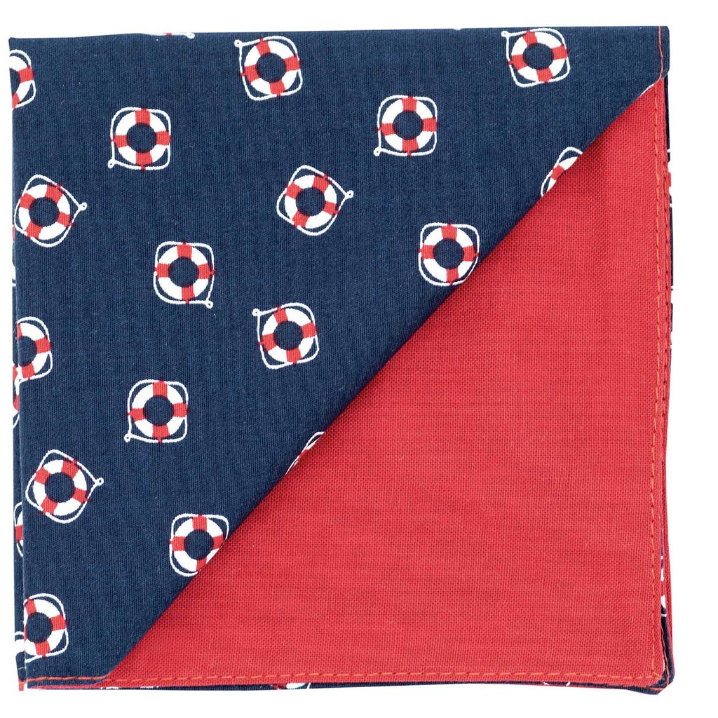 Pochette "Matelot" bouées rouges et blanches sur fond bleu marine