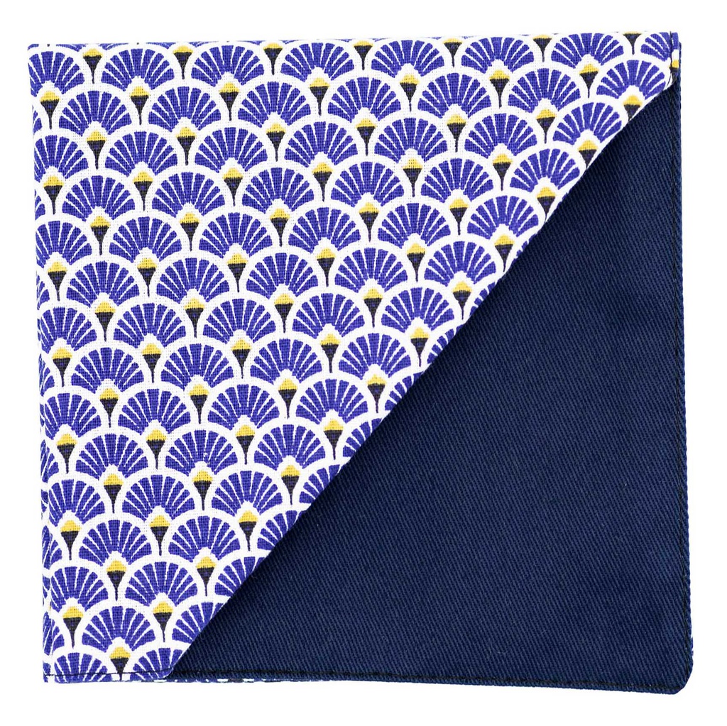 Pochette japonais "Éventails" bleu indigo