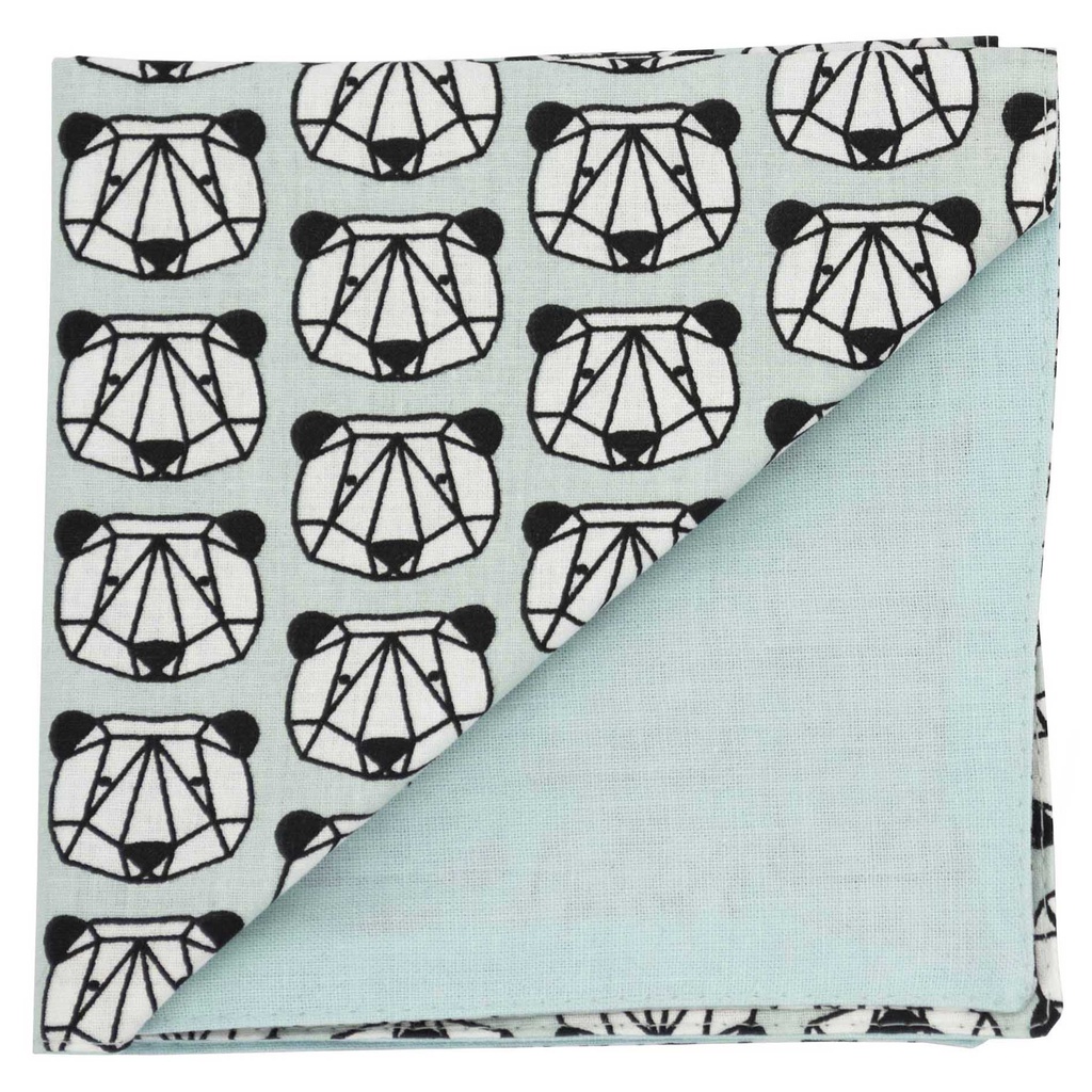 Pochette "Panda Style" motifs panda géométrique sur fond vert d'eau