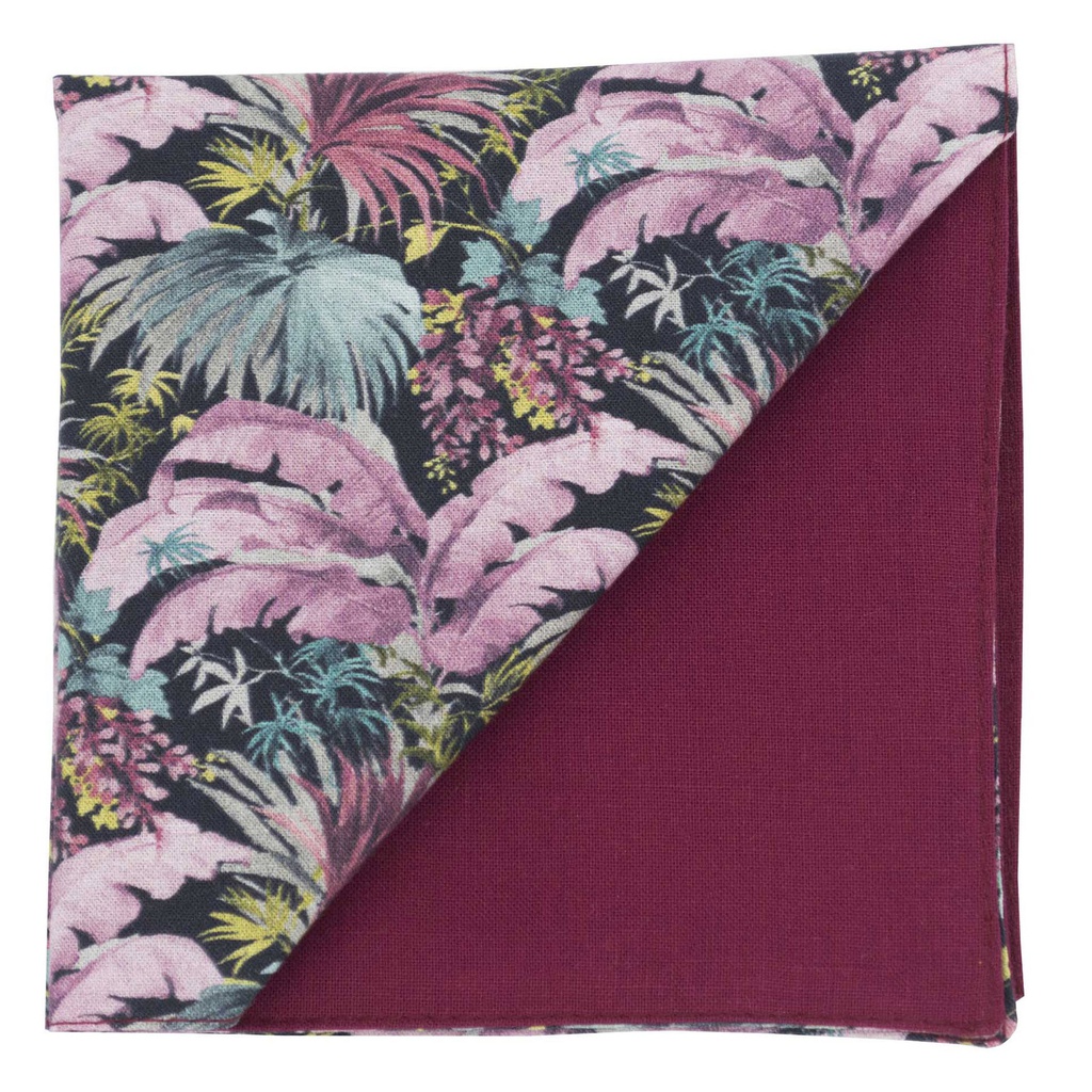 Pochette "Jungle Night" motifs végétaux bordeaux et pastel