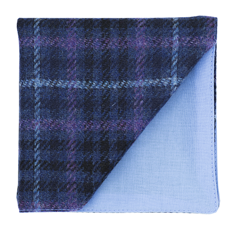 Pochette en tweed "Perth" carreaux bleus et mauves