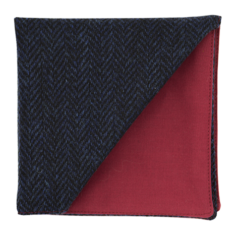 Pochette en tweed "Dundee" chevron bleu marine et noir