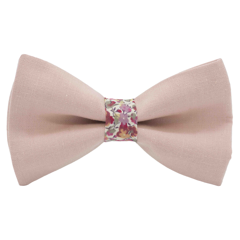 Noeud papillon uni corail "Bali" bague Liberty "Emma & Georgina" rose