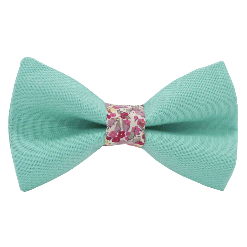 Noeud papillon uni turquoise "Punta Cana" bague Liberty "Emma & Georgina" rose