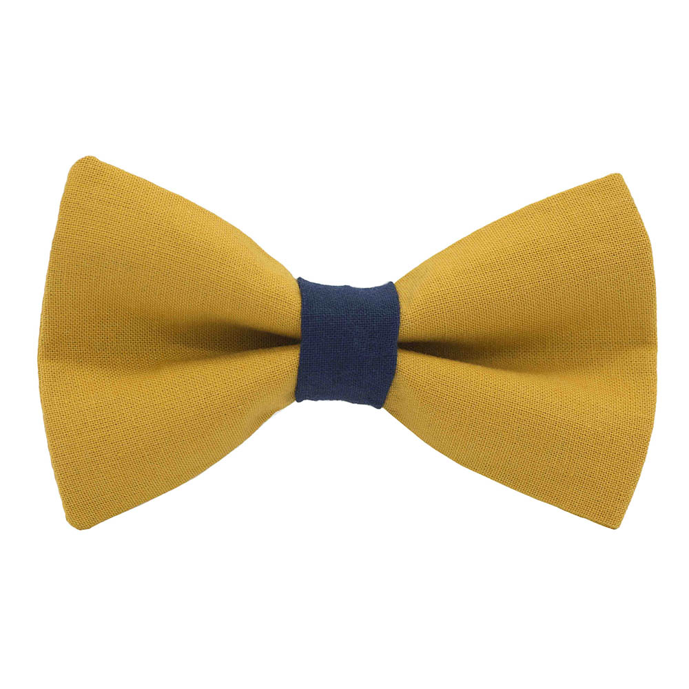 Noeud papillon uni jaune moutarde "New Delhi" bague marine
