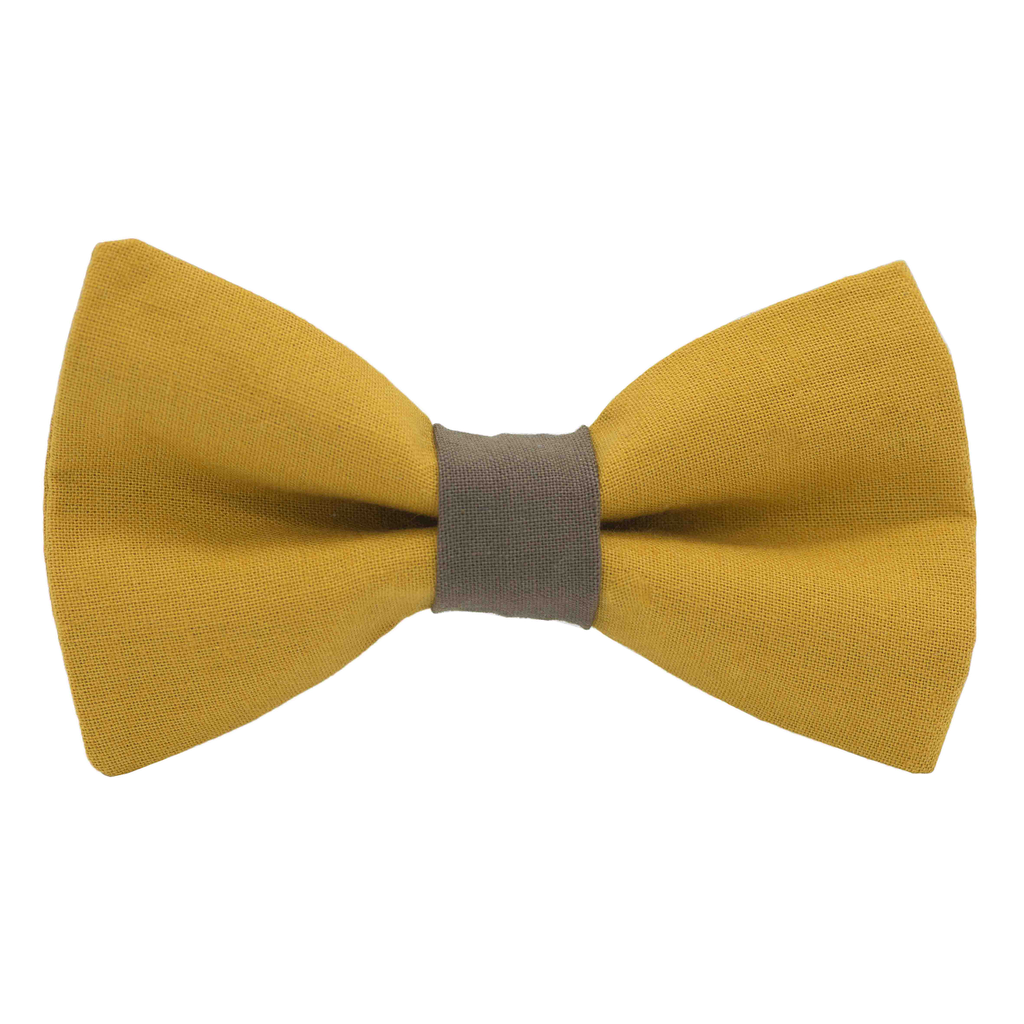 Noeud papillon uni jaune moutarde "New Delhi" bague marron