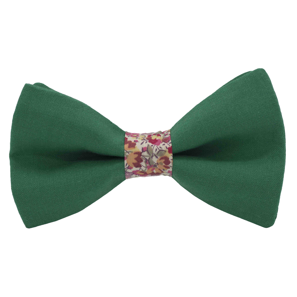Noeud papillon uni vert foncé "Munich" bague Liberty "Emma and Georgina" rose