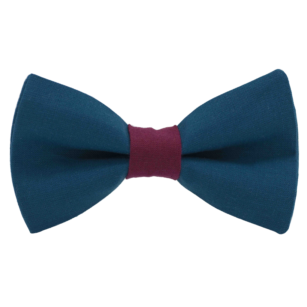 Noeud papillon uni bleu canard "Vienne" bague framboise