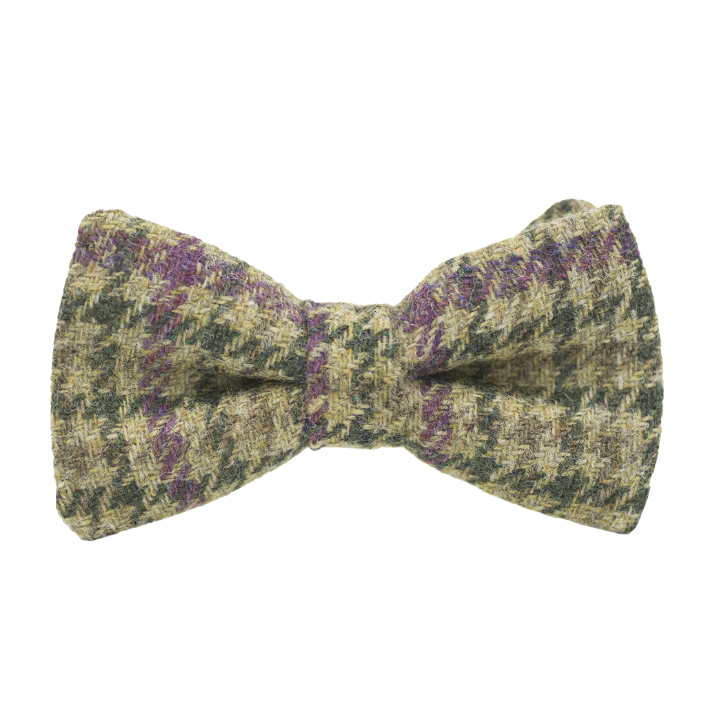 Noeud papillon en tweed "Saint Andrews" pied-de-poule beige et violet