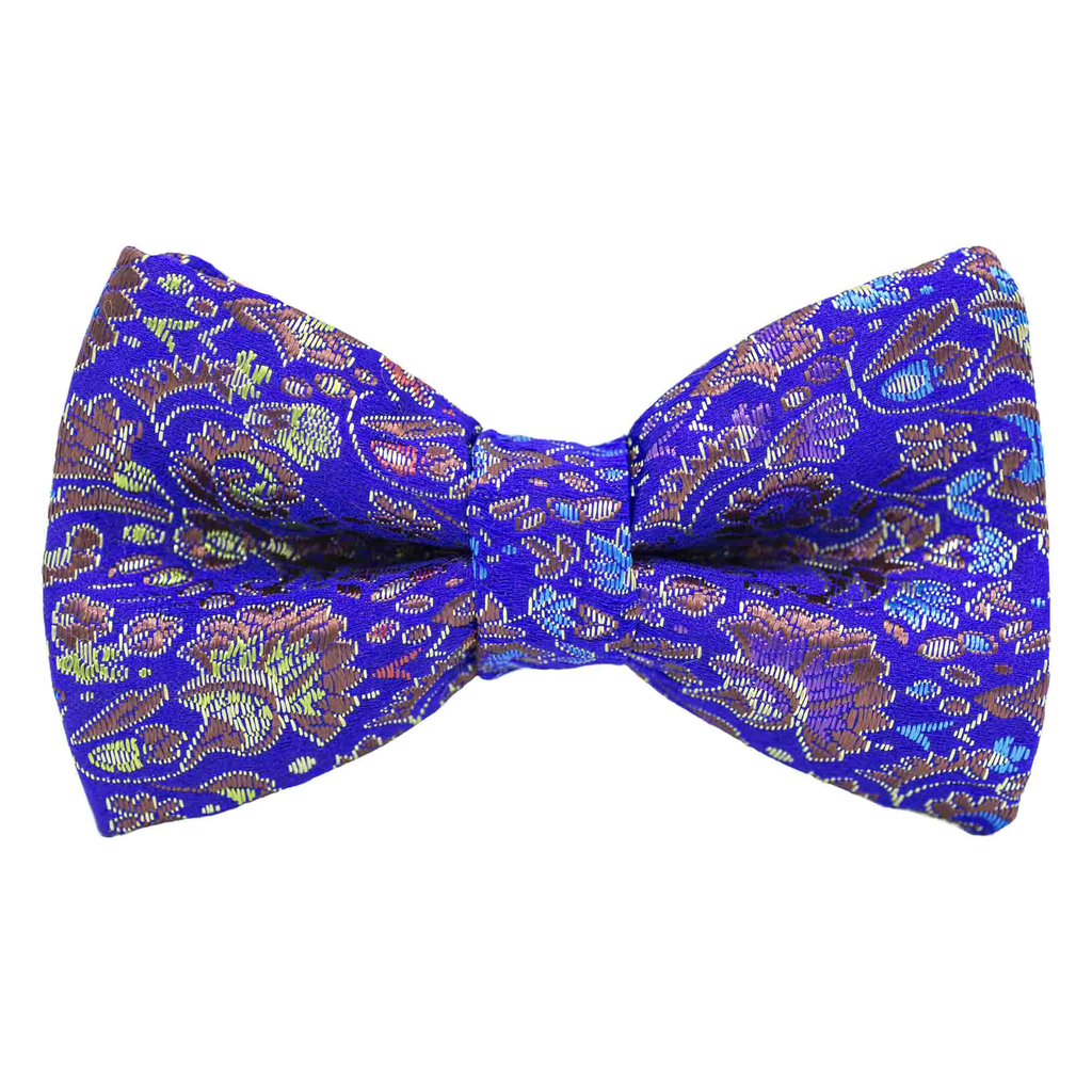Noeud papillon "Lotus" plantes dorées sur fond bleu indigo