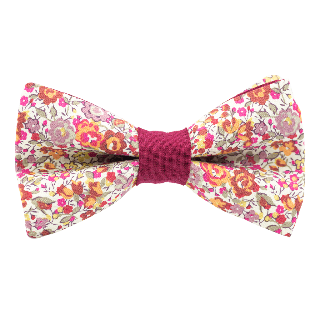 Noeud papillon Liberty "Emma and Georgina" rose poudré bague rose framboise