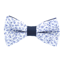 Noeud papillon Liberty "Michael" fleurs bleues sur fond blanc