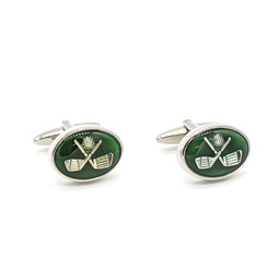 Boutons de manchettes "Clubs et balle de golf" - fond vert