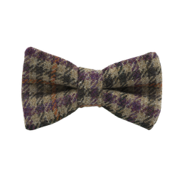 Noeud papillon en tweed "Perth" carreaux beige foncé, mauves et orange
