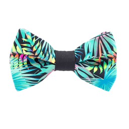 Noeud papillon "Full Moon" feuilles exotiques turquoise fluo sur fond noir
