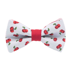 Noeud papillon "Cherry Time" cerises rouges sur fond gris