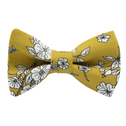 Noeud papillon "White Flowers" jaune