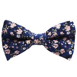 Noeud papillon "Sakura" fleurs roses et blanches sur fond bleu marine