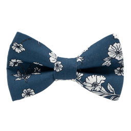 Noeud papillon "White Flowers" bleu