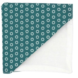 Pochette "Picadilly" fleurs blanches sur fond bleu canard