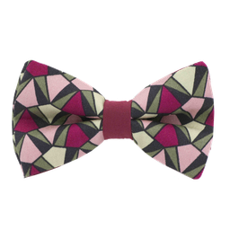 Noeud papillon "Prisme" triangles roses et vert kaki